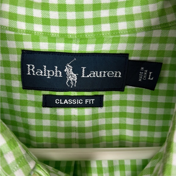 Ralph Lauren Classic Fit  Button Down Shirt Men’s Large Green White Gingham - Picture 5 of 5